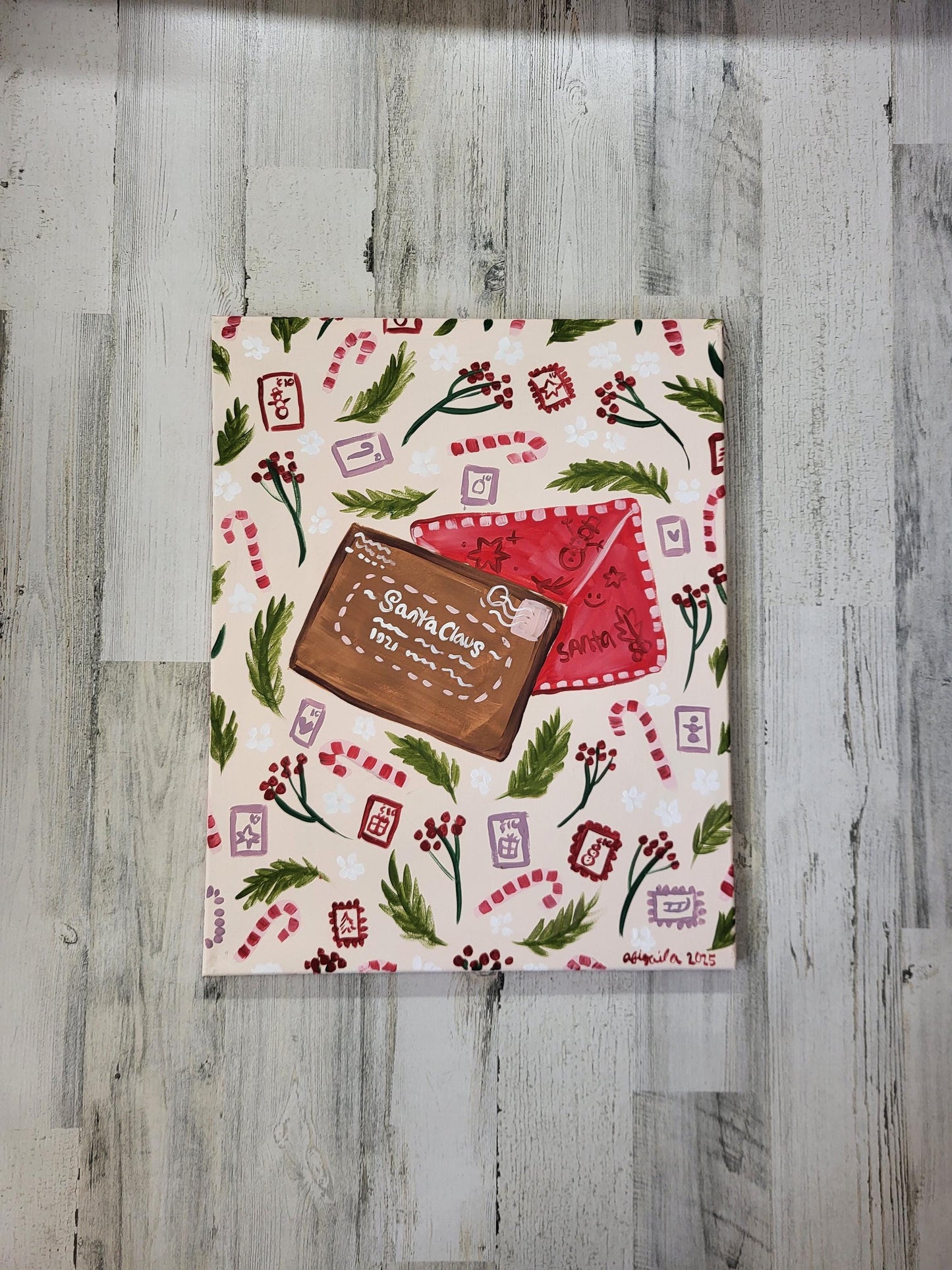 Letter to santa art*acrylic winter painting*acrylic santa painting*winter painting*holiday wall art*christmas decor*christmas gifts*santa