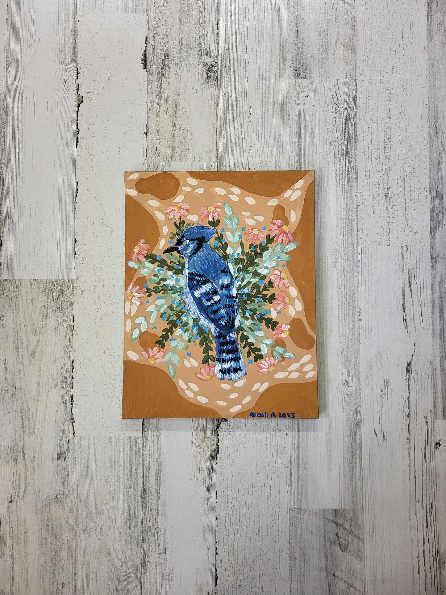 Bluejay painting*bluebird painting*acrylic bird art*whimsical woodland nursery decor*bluejay art*handpainted wall art*acrylic paintings*