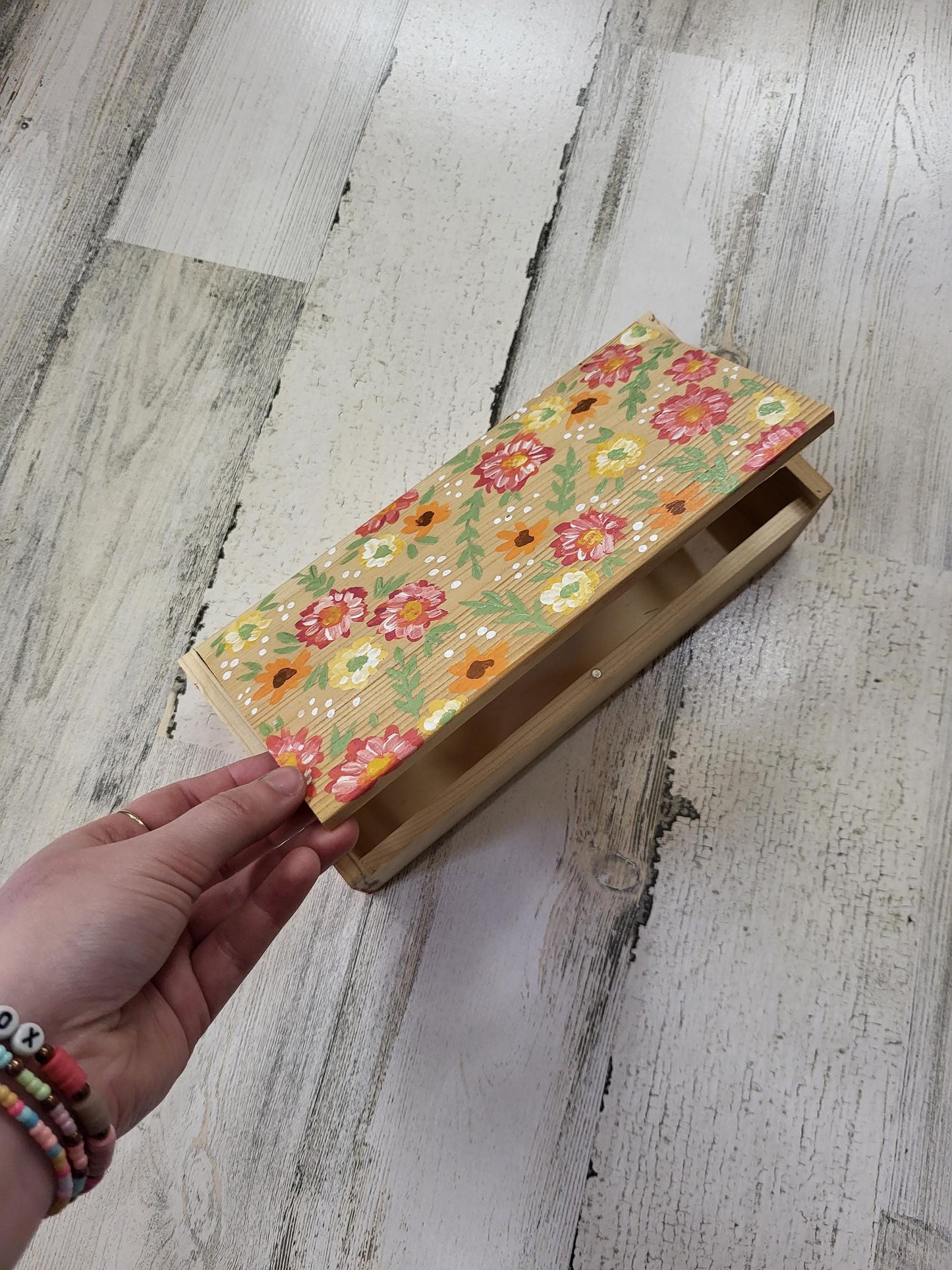 Floral wooden box*floral jewlery box*handpainted pencil box*wooden box for storage*handpainted box*acrylic floral box for jewelry*art