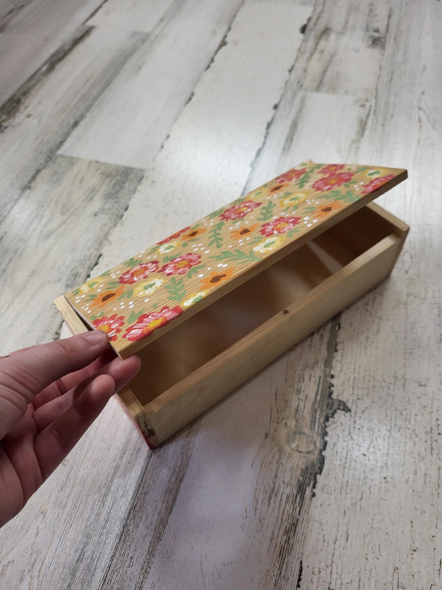 Floral wooden box*floral jewlery box*handpainted pencil box*wooden box for storage*handpainted box*acrylic floral box for jewelry*art