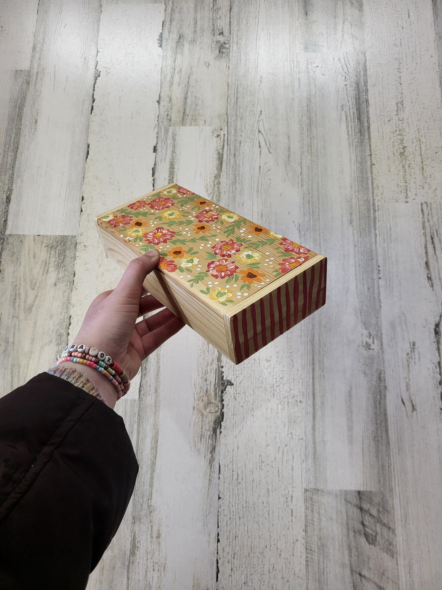 Floral wooden box*floral jewlery box*handpainted pencil box*wooden box for storage*handpainted box*acrylic floral box for jewelry*art