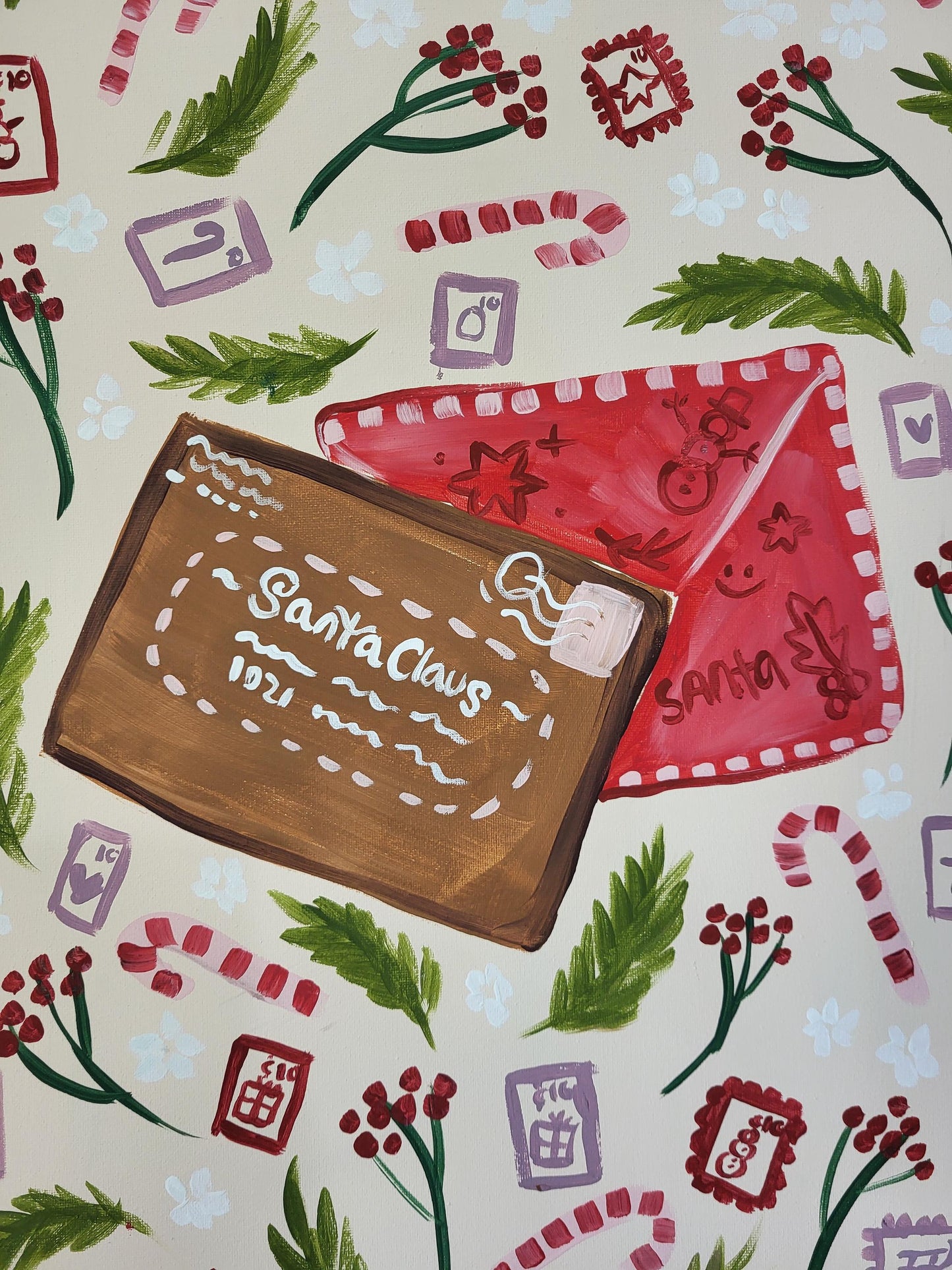 Letter to santa art*acrylic winter painting*acrylic santa painting*winter painting*holiday wall art*christmas decor*christmas gifts*santa