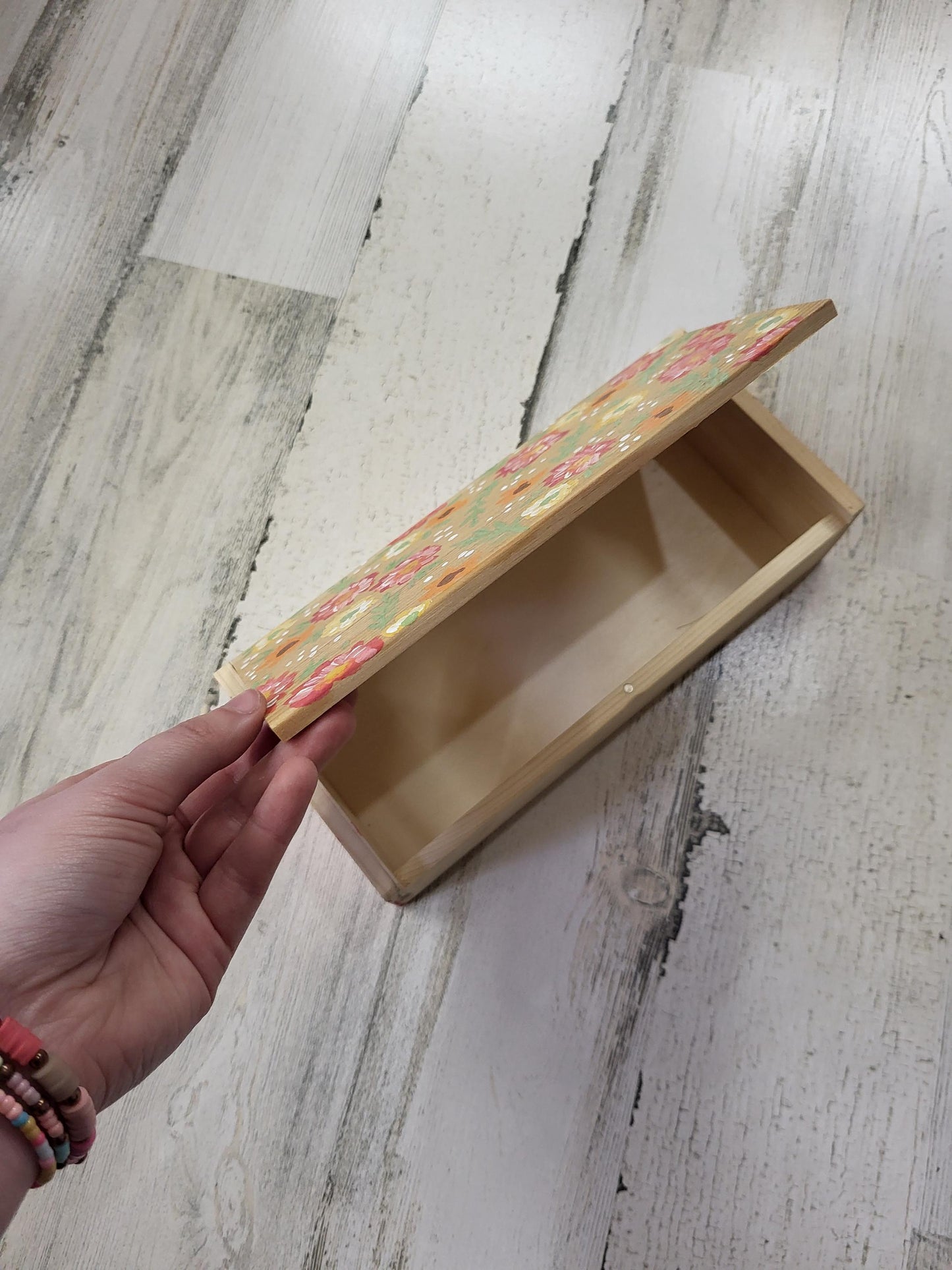 Floral wooden box*floral jewlery box*handpainted pencil box*wooden box for storage*handpainted box*acrylic floral box for jewelry*art