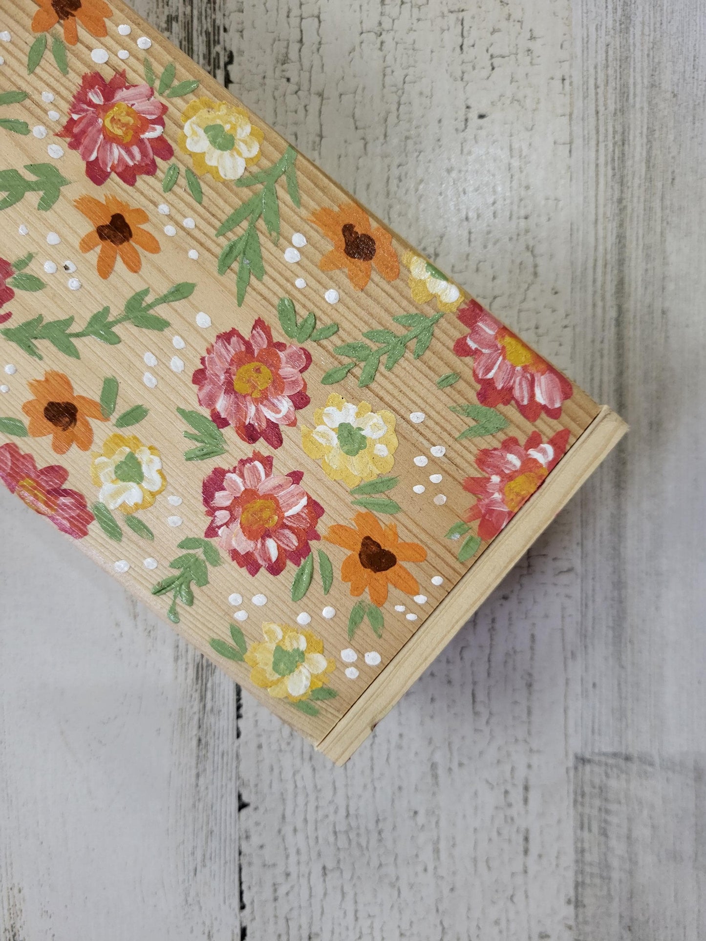 Floral wooden box*floral jewlery box*handpainted pencil box*wooden box for storage*handpainted box*acrylic floral box for jewelry*art